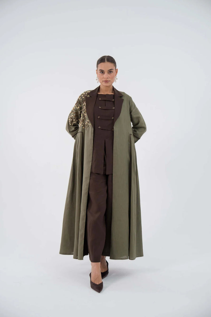 Emerald Bloom Linen Abaya